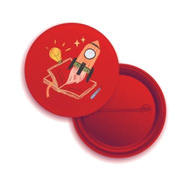 Imagem de Broches com Design de Foguete e Livro, Tema Educacional e Inovação, Branco, Pack com 10 Unidades (40, Vermelho)