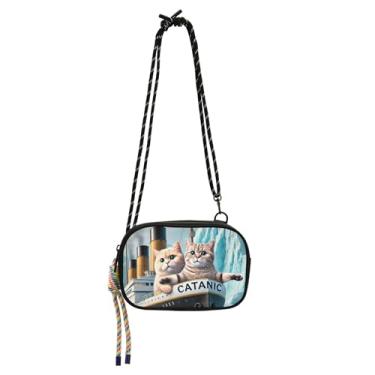 Imagem de TSENQUE Lindos gatos Titanic Kitten Bolsas transversais pequenas bolsas femininas bolsas de ombro bolsas femininas para telefone com alça