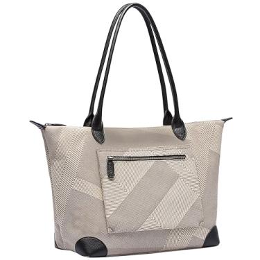 Imagem de DORIS&JACKY Bolsa feminina de designer grande, leve, de couro, nylon, para trabalho e bolsa de viagem dobrável, Off White With Black, Large