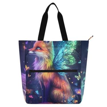 Imagem de Bolsas femininas arco-íris raposa borboleta asas para trabalho lona faculdade escola bolsas senhoras bolsas infantis livros amantes presentes