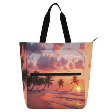 Imagem de GAIGEO Sacola feminina de praia tropical, pôr-do-sol, escola, lona, com zíper, bolsa infantil fofa com compartimentos