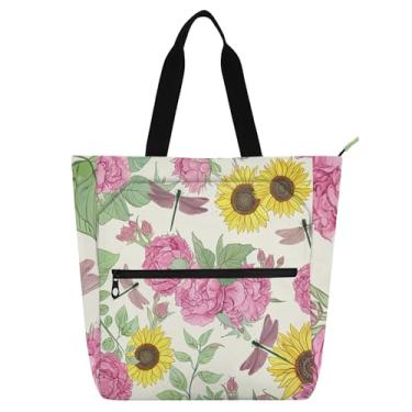 Imagem de GAIGEO Sacola de primavera com flores variadas, girassóis, para mulheres, meninas, crianças, reutilizável, bolsa para livros, escola, trabalho, viagem
