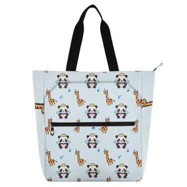 Imagem de Linda bolsa de trabalho Pandas Angels Girafas para mulheres, bolsa de lona, praia, livros, zíper, bolsas médias, presente para amantes de livros