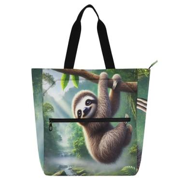 Imagem de GAIGEO Linda bolsa para livros de preguiça tropical para crianças, mulheres, escola, trabalho, viagem com compartimento com zíper