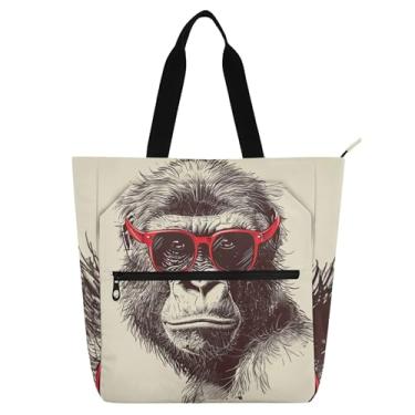Imagem de Bolsa feminina divertida de gorila para trabalho, lona, zíper, bolsa de praia, utilitária, escritório, livros, presentes