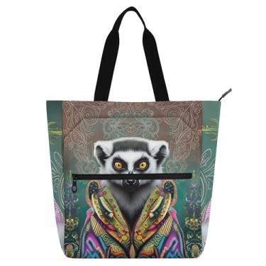 Imagem de Linda sacola feminina de lêmure de cauda anel, bolsa escolar, bolsa de viagem, presente para amantes de livros