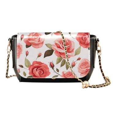 Imagem de Red Roses on Checkerboard Bolsas tiracolo femininas de couro preto e branco, bolsas de couro para mulheres modernas, Aquarela floral rosa, One Size
