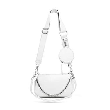 Imagem de AMHDV Bolsa tiracolo feminina multiuso pequena bolsa de ombro fashion 3 em 1 com zíper e bolsa de moedas, 02 - Branco, S-Small
