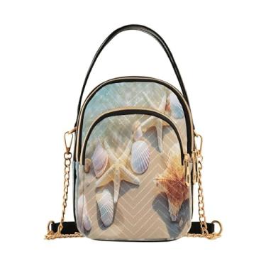 Imagem de GAIGEO Peaches Bolsa de ombro pintada à mão com zíper, bolsas transversais femininas, bolsas transversais para mulheres, Estrelas e conchas na praia-1, One Size
