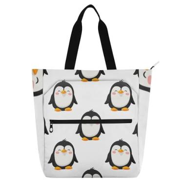 Imagem de GAIGEO Lindos pinguins de desenho animado branco bolsas femininas para trabalho bolsas de tecido bolsas de lona faculdade escola carteiro bolsas com compartimentos