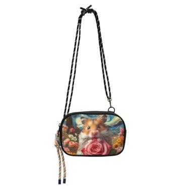 Imagem de TSENQUE Bolsa tiracolo pequena com flor de hamster noite estrelada bolsa feminina bolsa de telefone com alça bolsas leves bolsas de ombro