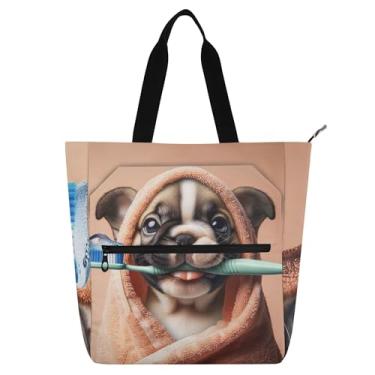 Imagem de Linda bolsa de trabalho feminina buldogue de cachorro bolsa de trabalho universitária bolsa escolar bolsas infantis fofas bolsas de presente para amantes de livros