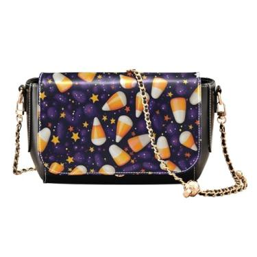 Imagem de Bolsa tiracolo de couro com borboleta azul voando no céu para mulheres modernas, bolsas de ombro femininas de tamanho médio, Candy Corn-1, One Size