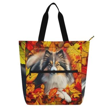 Imagem de Bolsa feminina de lona para trabalho, folhas de outono, para cães, faculdade, escola, fofa, para crianças, presente para amantes de livros