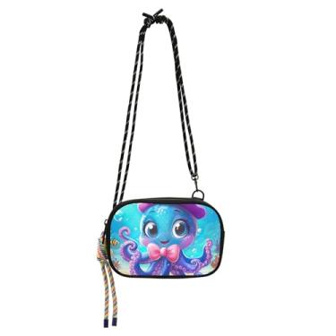 Imagem de Linda bolsa tiracolo de desenho de polvo azul pequena bolsa feminina carteira para celular bolsa de ombro bolsa de viagem estampa animal