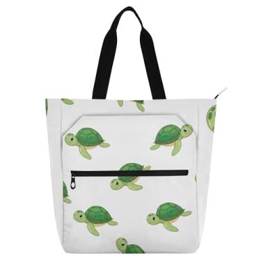 Imagem de GAIGEO Linda bolsa de trabalho feminina com estampa de tartarugas marinhas de lona com zíper bolsa de praia média com compartimentos