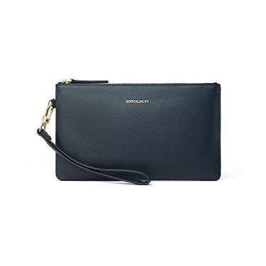 Imagem de DORIS&JACKY Carteira clutch de couro de cabra bolsa pequena com alça, Pele de cordeiro azul, Middle, Pele de cordeiro azul