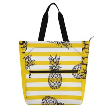 Imagem de GAIGEO Sacolas femininas listradas de abacaxi para trabalho, lona, faculdade, escola, bolsas, bolsas fofas para crianças com compartimentos