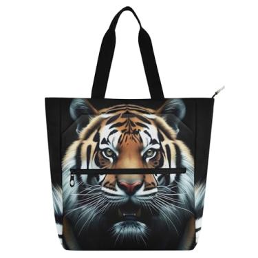 Imagem de Sacola feminina com estampa animal de rosto de tigre para trabalho, lona, zíper, bolsa de praia, professores, livros, presentes
