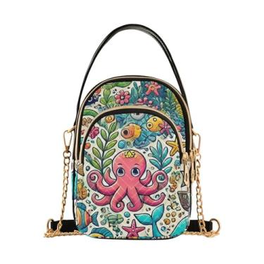 Imagem de TSENQUE 9 bolsas transversais florais tropicais coloridas com zíper para celular bolsas de ombro e bolsas femininas, Sereias coloridas criaturas marinhas, One Size