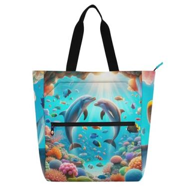 Imagem de GAIGEO Bolsa infantil Dolphin Fish Ocean Life, com zíper, resistente à água, escola, viagem, trabalho