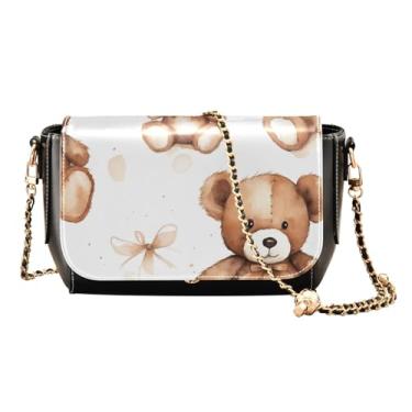 Imagem de Bolsa tiracolo feminina de couro Rooster Stands Next to Sunflowers, bolsas de ombro de couro para mulheres modernas, bolsas de ombro de couro, Ursinhos de pelúcia marrom e branco - 2, One Size