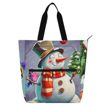 Imagem de GAIGEO Linda sacola feminina de lona para trabalho com enfeite de boneco de neve para faculdade, escola, bolsa de tecido com compartimentos