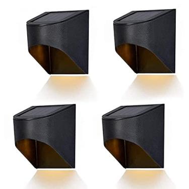 Imagem de CMOLVUR Pacote com 4 luzes solares de metal para deck ao ar livre à prova d'água para decoração externa noturna para degraus, escadas, passarela, jardim, cercas