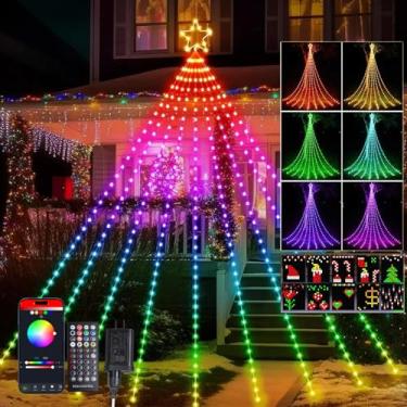 Imagem de Vigdur Decoração de árvore de Natal de 16,4 pés - 315 LEDs luzes de árvore em cascata estrela personalizáveis ​​com controle remoto, temporizador, controle de aplicativo Luzes de árvore de N