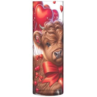 Imagem de Vasos cilíndricos para decoração de casa Valentim vaca Highland Plástico, Vasos altos bonitos e personalizados, decoração de sala de estar, 30 cm x 9,9 cm