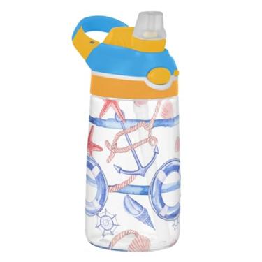 Imagem de Garrafa de água esportiva infantil de 473 ml com tampa de palha, garrafa de água Tritan reutilizável de 473 ml, copo de viagem infantil portátil à prova de vazamento, alça de transporte, estrela do