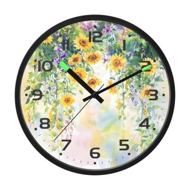 Imagem de SEHANY Relógio de parede vintage com flores de videira silencioso, sem tique-taque, relógio redondo operado por bateria, controle de som, luz noturna, relógios de parede para sala de estar, cozinha
