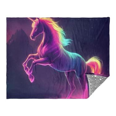 Imagem de Joitme Manta de viagem neon Jump Unicorn, cobertor para clima frio, cobertores quentes de inverno, 178 x 139 cm