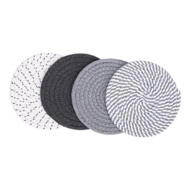 Imagem de ZJchao Porta-copos de Algodão Trançado, 4 Unidades, Resistente Ao Calor, Redondo, para Mesa de Jantar de Cozinha Com Decoração Em Estilo Fazenda (Série cinza)