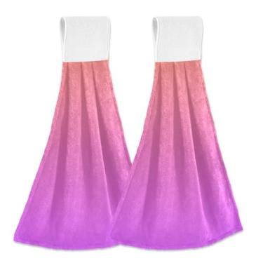 Imagem de Joitme Toalhas de mão para pendurar malva rosa coral gradiente com laço pacote com 2, toalhas decorativas de cozinha macias e absorventes com fita mágica para forno ou escorredor de pratos