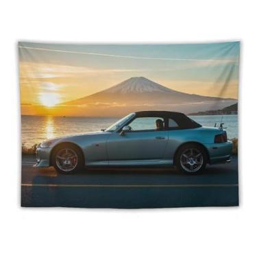 Imagem de HouLaiZhe JDM Tapeçaria de carro Jdm S2000 Mount Fuji Sunrise legal para pendurar na parede quarto decoração de casa tapeçarias estética piquenique decoração de parede arte de parede para dormitório