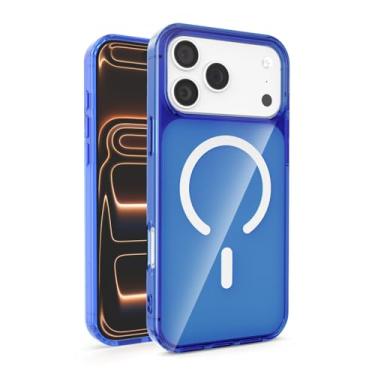 Imagem de LYJSMGZ Capa magnética para iPhone 17 Pro Max/Air/17 Pro/17, cobertura total da lente à prova de choque, translúcida, antiamarelamento, suporta carregamento sem fio, azul, 17 Air