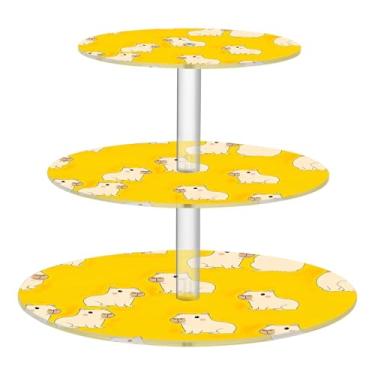 Imagem de Suporte de cupcake de 3 camadas para festa de chá de acrílico para formatura com desenho animado fofo capivaras bandeja de servir amarela para mesa de deserto para bolo comida deserto