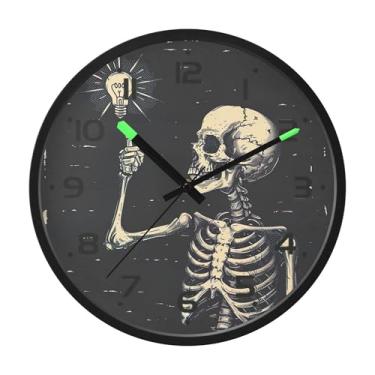 Imagem de SEHANY Relógio artístico de parede de caveira silencioso, sem tique-taque, relógio redondo operado por bateria, controle de som, luz noturna, relógios de parede para sala de estar, cozinha, quarto