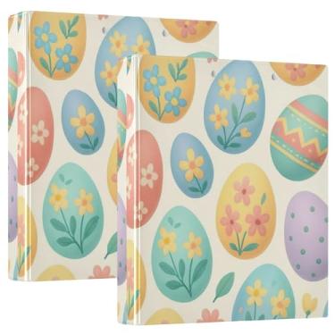 Imagem de Ovos de Páscoa coloridos florais, 3 fichários de 3 anéis, comporta 200 folhas de prancheta com estampa de animal, fichário de escritório redondo, 31,5 x 27 x 6 cm, pacote com 2