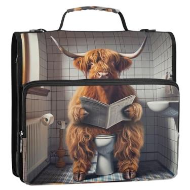 Imagem de Pasta organizadora de 3 anéis para viagem de 3 cm, resistente, engraçada, vaca Highland, com zíper, portfólio e estojo, pasta de anel, bolsa de fichário com alça para escola