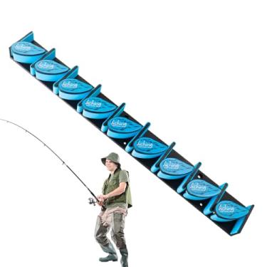 Imagem de Suporte para vara de – Organizador vertical montado na parede | Suporte de vara de com 9 furos sem perfuração – para casa, garagem, chão, barcos, exibição ao ar livre, pescador