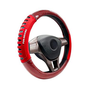 Imagem de Sport Race Capa de volante de couro preto tira de aderência vermelha antiderrapante respirável ajuste universal 14,8-15 polegadas volante