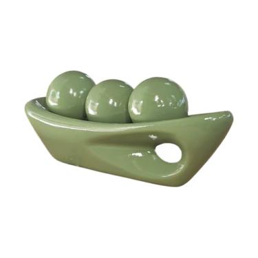 Imagem de Barca Vazada c/3 Bolas Cerâmica Centro Mesa Sala Escritório Rack Diversas - Decoração para Sala, Mesa de Jantar, Estante e Home Office(Verde Musgo)