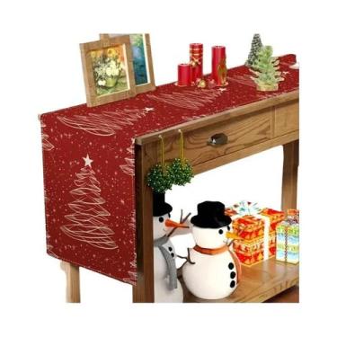 Imagem de Caminho De Mesa Com Padrão De Árvore De Natal Vermelha, Decoração Fest