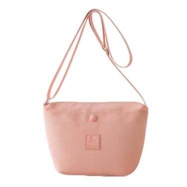 Imagem de Bolsa tiracolo de cor sólida resistente à água para mulheres, bolsa de ombro leve e simples com fecho de zíper para passeios diários, rosa, Tendência