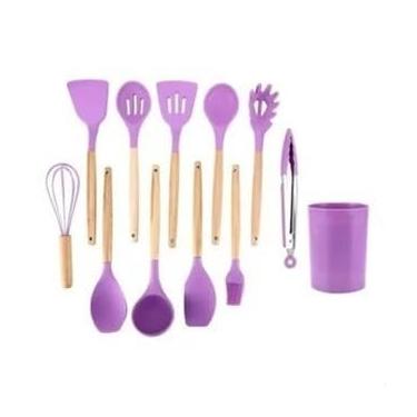 Imagem de Kit 5 Peças Utensílios De Cozinha Silicone Colher Espátula Espátula Pequena Pincel(12 Peças-31.5CM-Roxo)