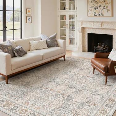 Imagem de Bavni Tapetes laváveis, 20 x 25 cm, lavável à máquina, leve, baixa película, vintage, floral, antiqueda, para sala de estar, quarto, escritório, bege