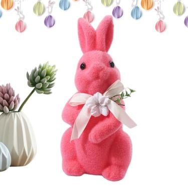 Imagem de Coelho Com Pelagem De Flocking,Figura Realista De Coelho Com Revestimento Natural - de Páscoa Felpudo,Para Crianças, Família e Amigos, Decoração para Feriado de Páscoa em Prateleira
