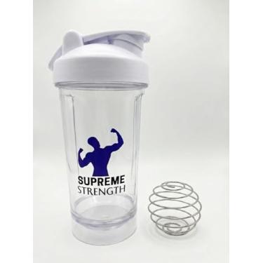 Imagem de Supreme Strength Coqueteleira de proteína branca de 680 g – copo misturador de academia à prova de vazamento para pré-treino e vitaminas, livre de BPA, pode ser lavado na lava-louças com bola de arame